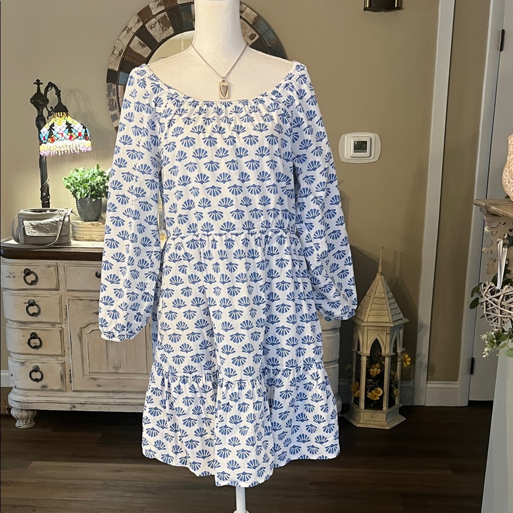 J. Crew Blue and White Long Sleeve Dress